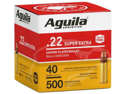 Aguila Super Extra High Velocity Ammunition 22 Long Rifle 40 Grain Plated Lead Round Nose Bulk