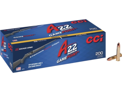 CCI A22 Ammunition 22 Winchester Magnum Rimfire (WMR) 35 Grain GamePoint Jacketed Soft Point