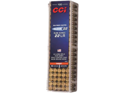 CCI Clean-22 Ammunition 22 Long Rifle Subsonic 40 Grain Blue Polymer Coated Lead Round Nose
