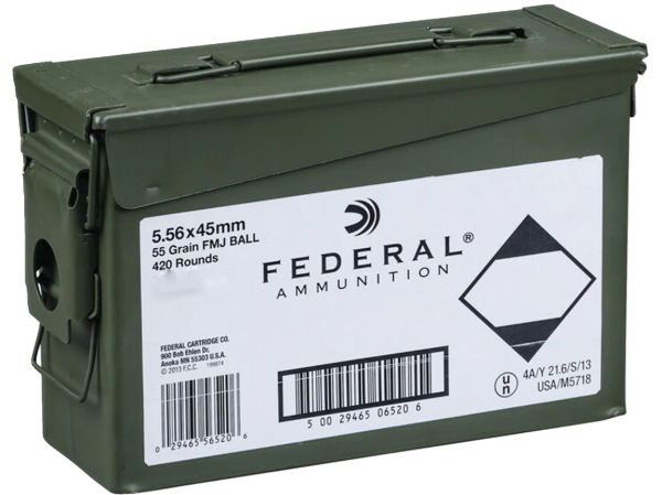 Federal Ammunition 5.56x45mm NATO 55 Grain XM193 Full Metal Jacket Boat Tail Ammo Federal Ammunition 5.56x45mm NATO 55 Grain XM193 Full Metal Jacket Boat Tail Ammo