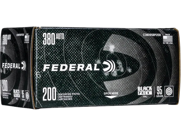 Federal Black Pack Ammunition 380 ACP 95 Grain Full Metal Jacket Federal Black Pack Ammunition 380 ACP 95 Grain Full Metal Jacket