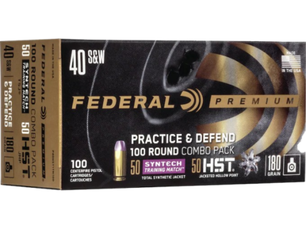 Federal Practice & Defend HST/Syntech Combo Ammunition 40 S&W 180 Grain Jacketed Hollow Point & Total Synthetic Jacket