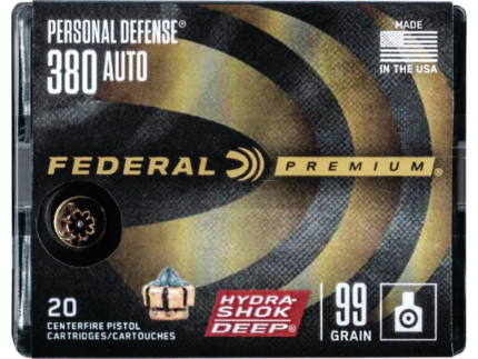 Federal Premium Personal Defense Micro Ammunition 380 ACP 99 Grain Hydra-Shok Deep Jacketed Hollow Point