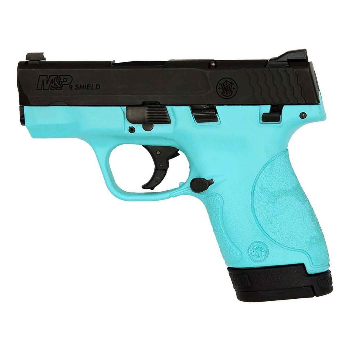 Smith & Wesson M&P 9 Shield 9mm Luger 3.1in Black/Robin’s Egg Blue Pistol – 8+1 Rounds - buyghostguns.us.com Smith & Wesson M&P 9 Shield 9mm Luger 3.1in Black/Robin’s Egg Blue Pistol – 8+1 Rounds - buyghostguns.us.com