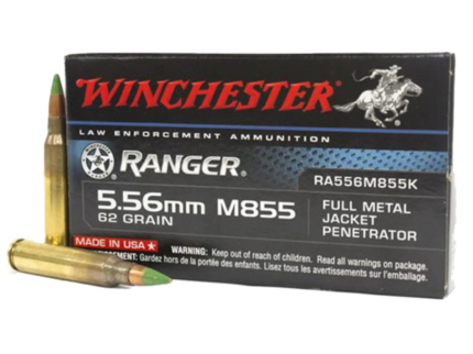 Winchester Ranger Law Enforcement Ammunition 5.56x45mm NATO 62 Grain M855 SS109 Penetrator Full Metal Jacket