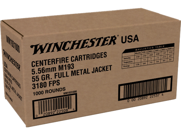 Winchester USA Ammunition 5.56x45mm NATO 55 Grain M193 Full Metal Jacket Value Pack Winchester USA Ammunition 5.56x45mm NATO 55 Grain M193 Full Metal Jacket Value Pack