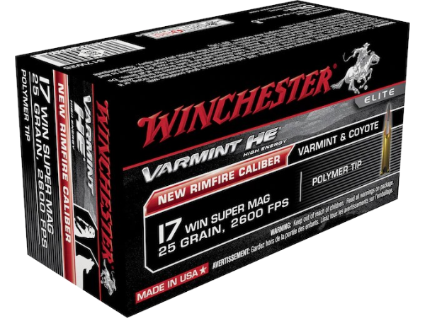 Winchester Varmint High Energy Ammunition 17 Winchester Super Magnum 25 Grain Hornady V-MAX Box of 50 Winchester Varmint High Energy Ammunition 17 Winchester Super Magnum 25 Grain Hornady V-MAX Box of 50